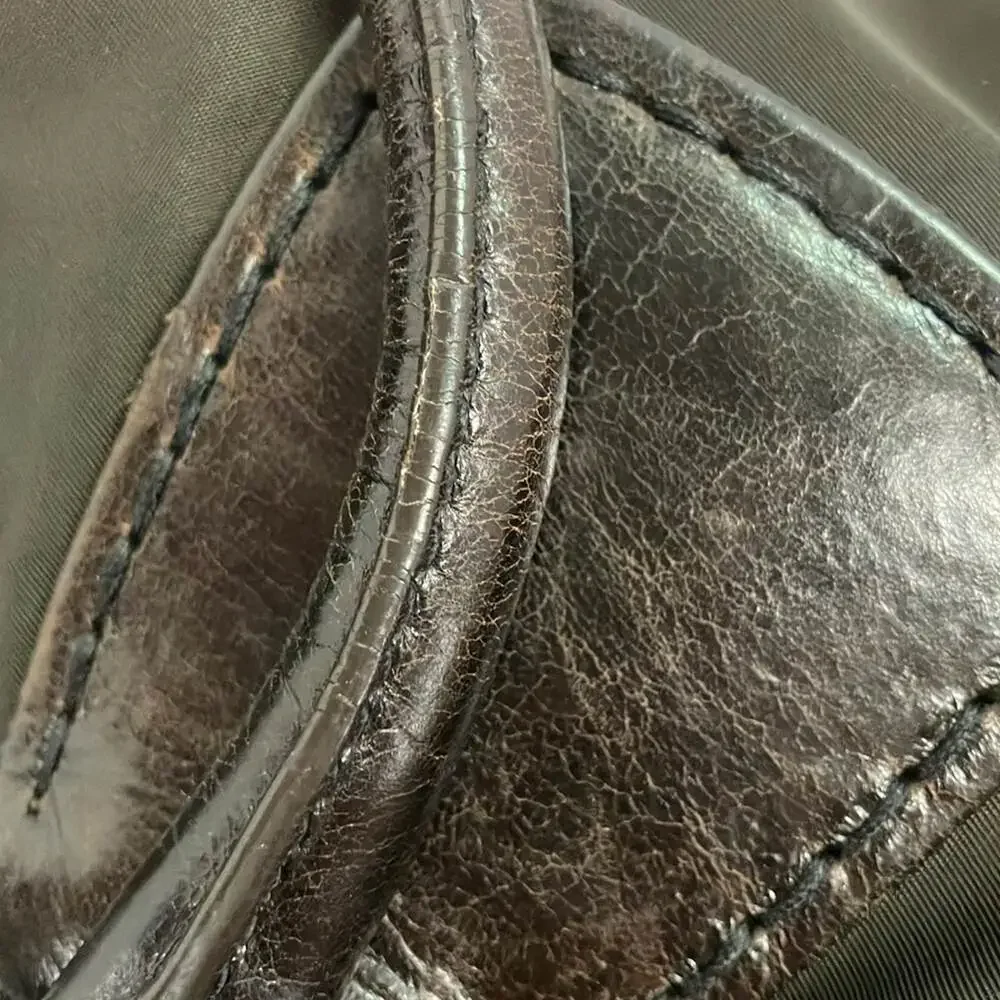 Prada Handbag Khaki Dark Brown Leather Nylon